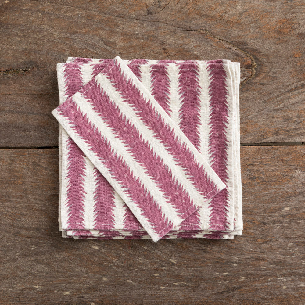 Set of 12 Atria Mini Pink Linen Cocktail Napkins