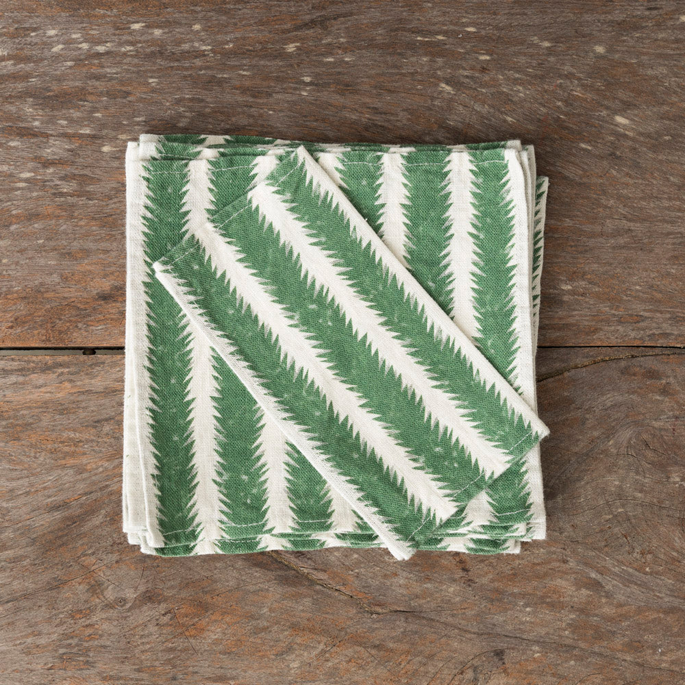 Set of 12 Atria Mini Green Linen Cocktail Napkins