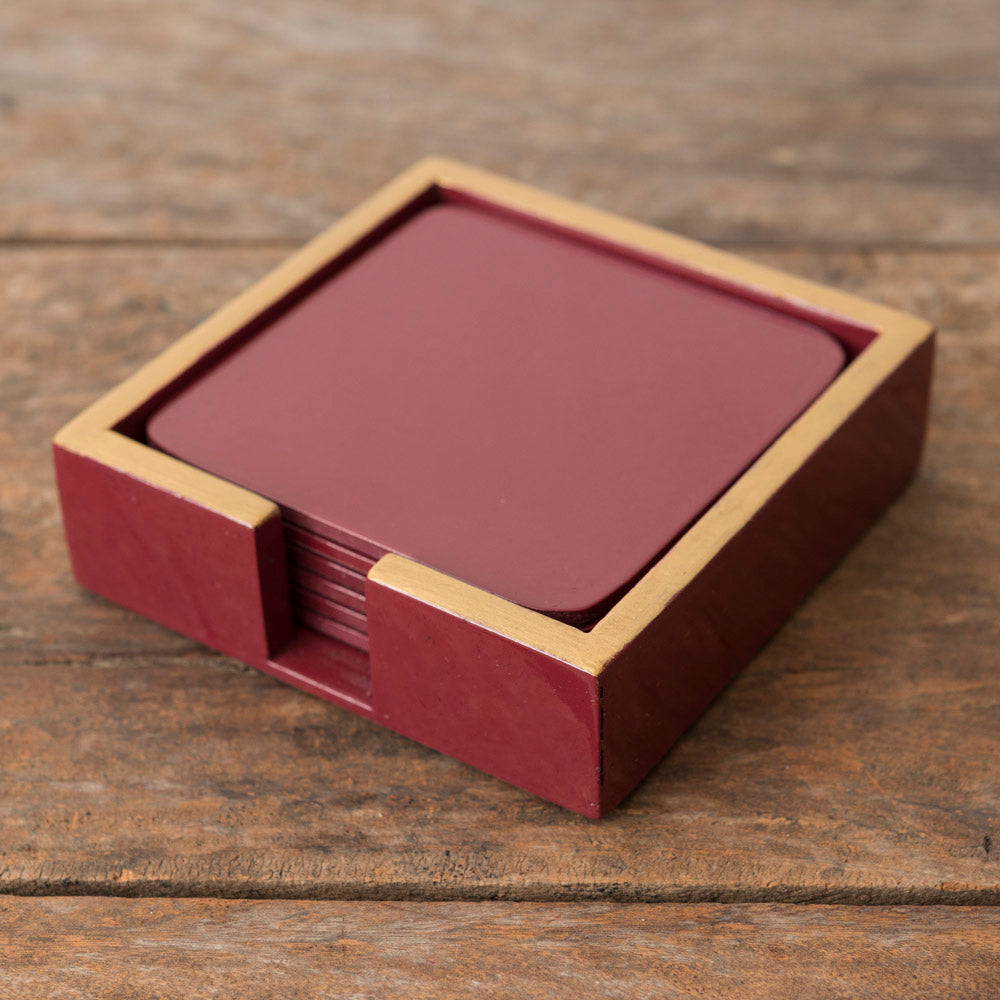 Set of 6 Bordeaux Lacquered Coasters