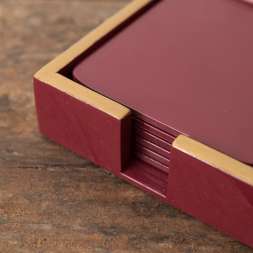 Set of 6 Bordeaux Lacquered Coasters