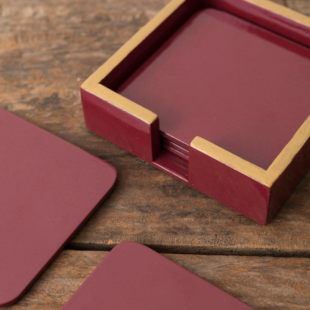 Set of 6 Bordeaux Lacquered Coasters