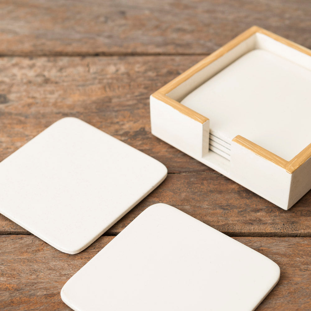 Set of 6 Bone Lacquered Coasters