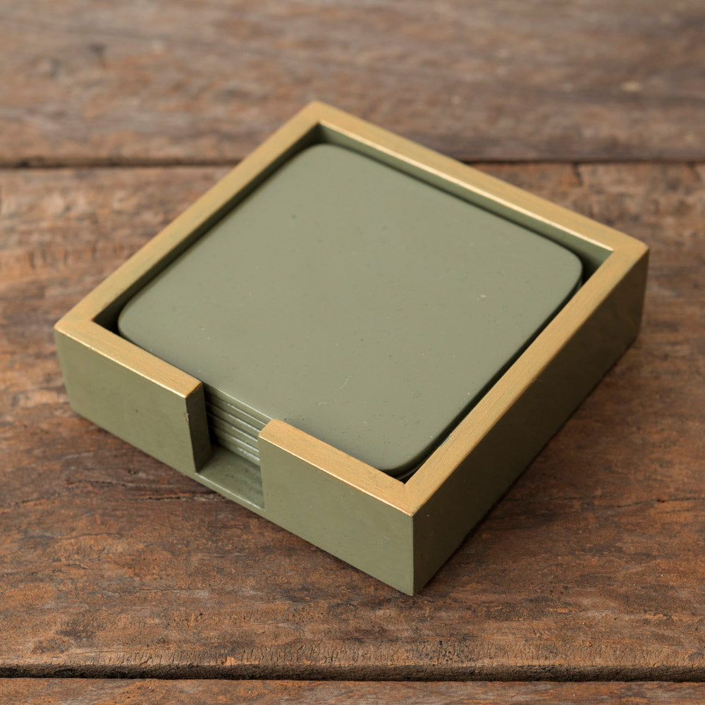 Set of 6 Olive Green Lacquered Coasters