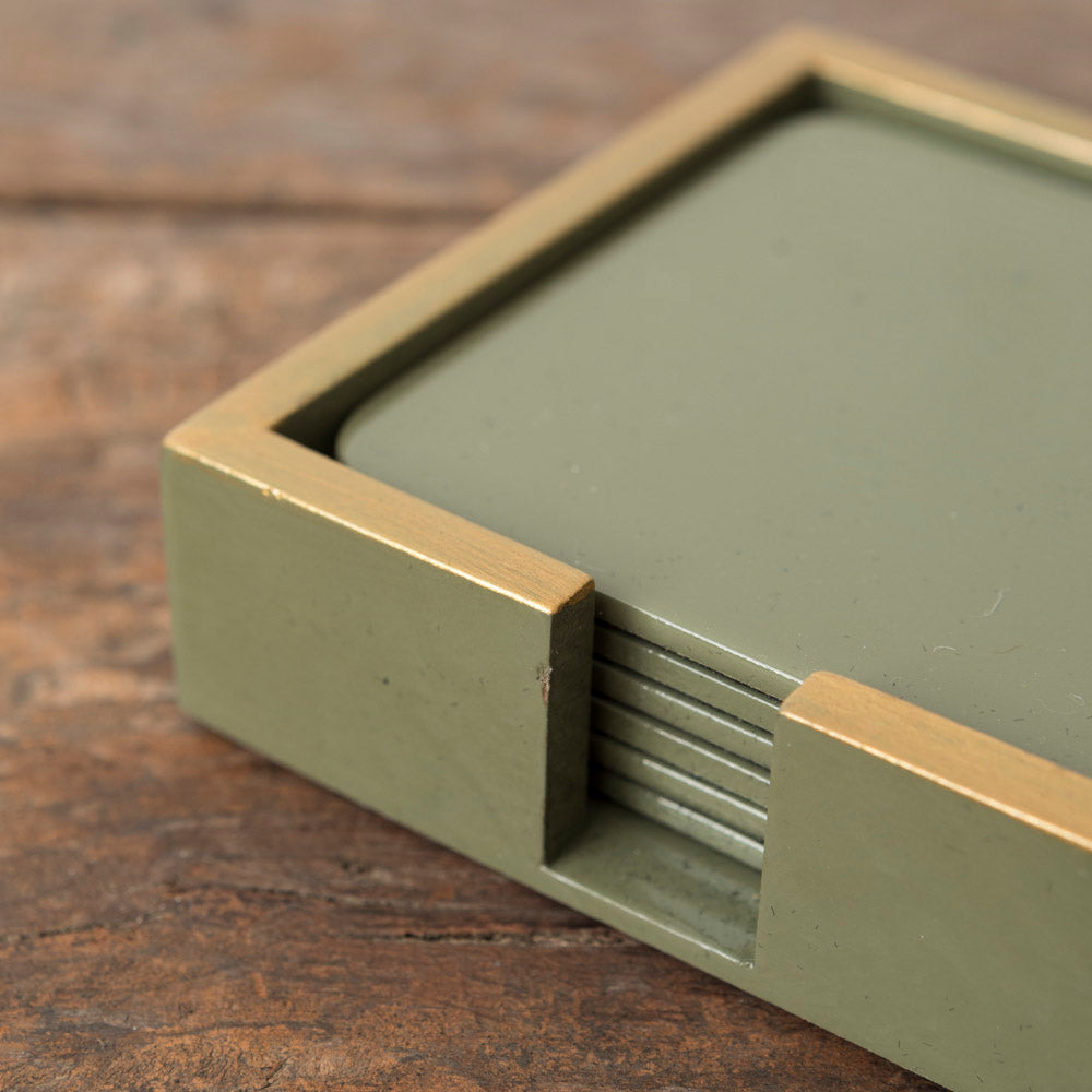 Set of 6 Olive Green Lacquered Coasters