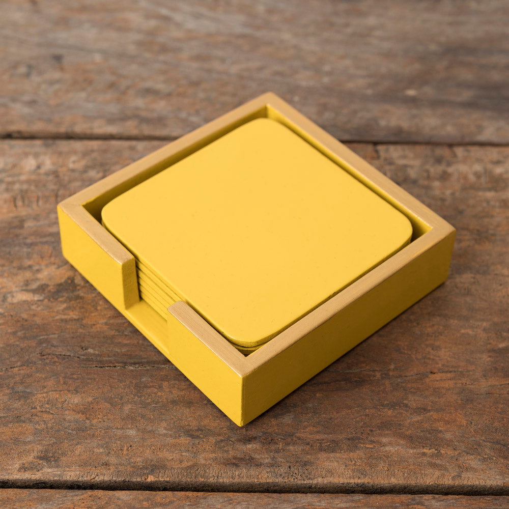 Set of 6 Mustard Lacquered Coasters