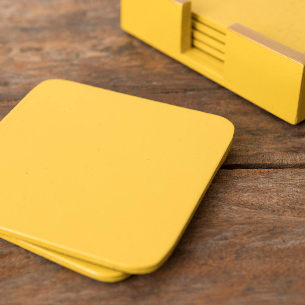 Set of 6 Mustard Lacquered Coasters