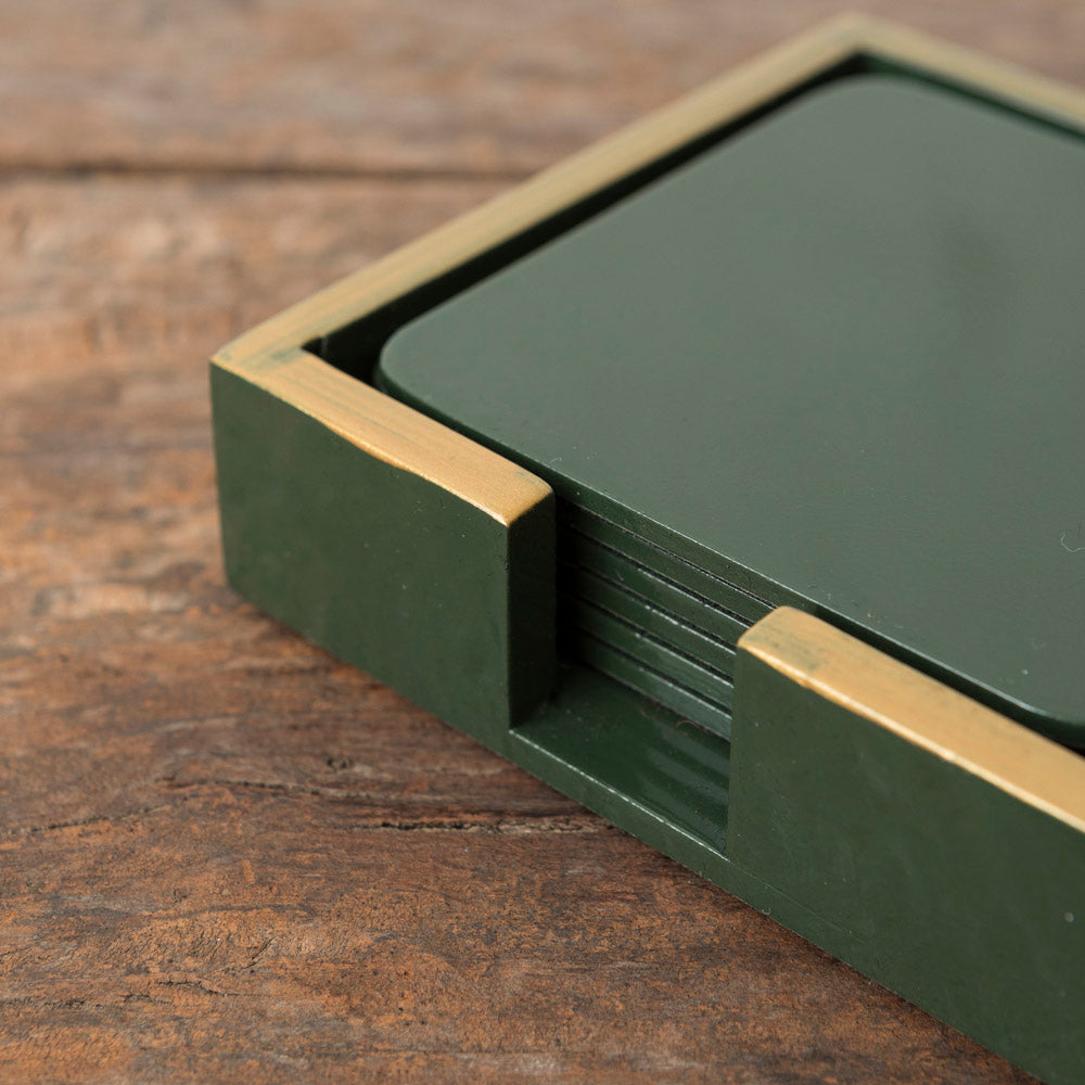 Set of 6 Green Lacquered Coasters