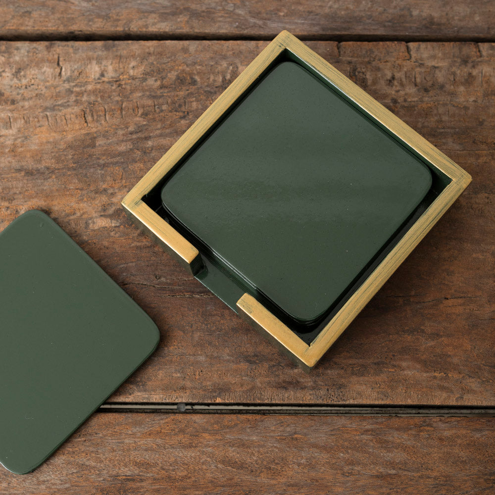 Set of 6 Green Lacquered Coasters