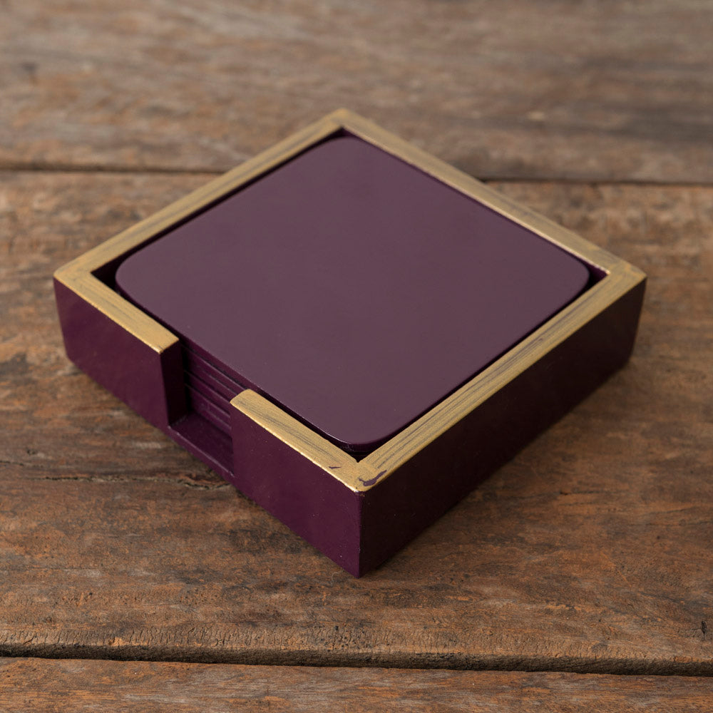 Set of 6 Aubergine Lacquered Coasters