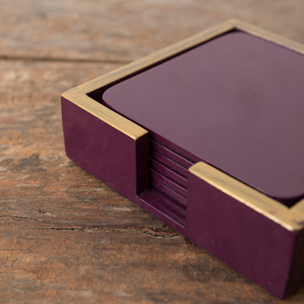 Set of 6 Aubergine Lacquered Coasters