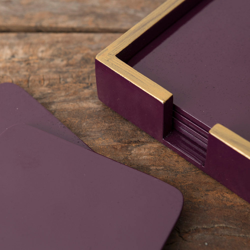 Set of 6 Aubergine Lacquered Coasters