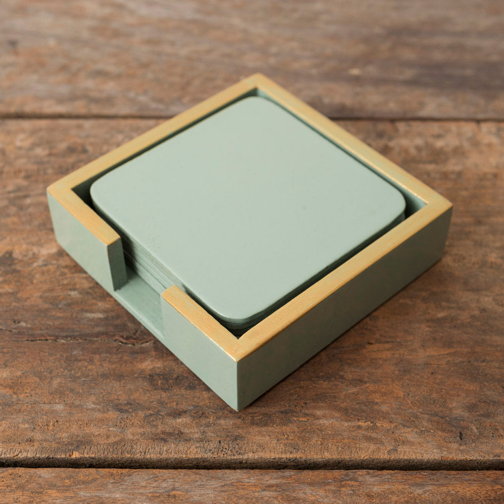 Set of 6 Green Lacquered Coasters