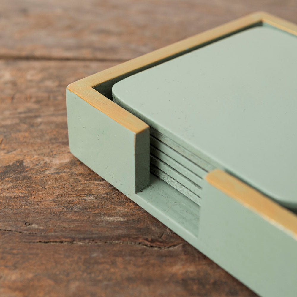 Set of 6 Stone Green Lacquered Coasters