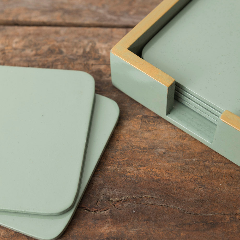 Set of 6 Stone Green Lacquered Coasters