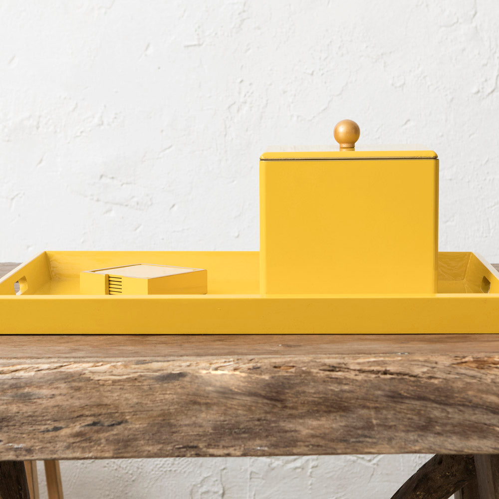 Lacquered Tray, Ice Bucket and Coaster Set - Mustard