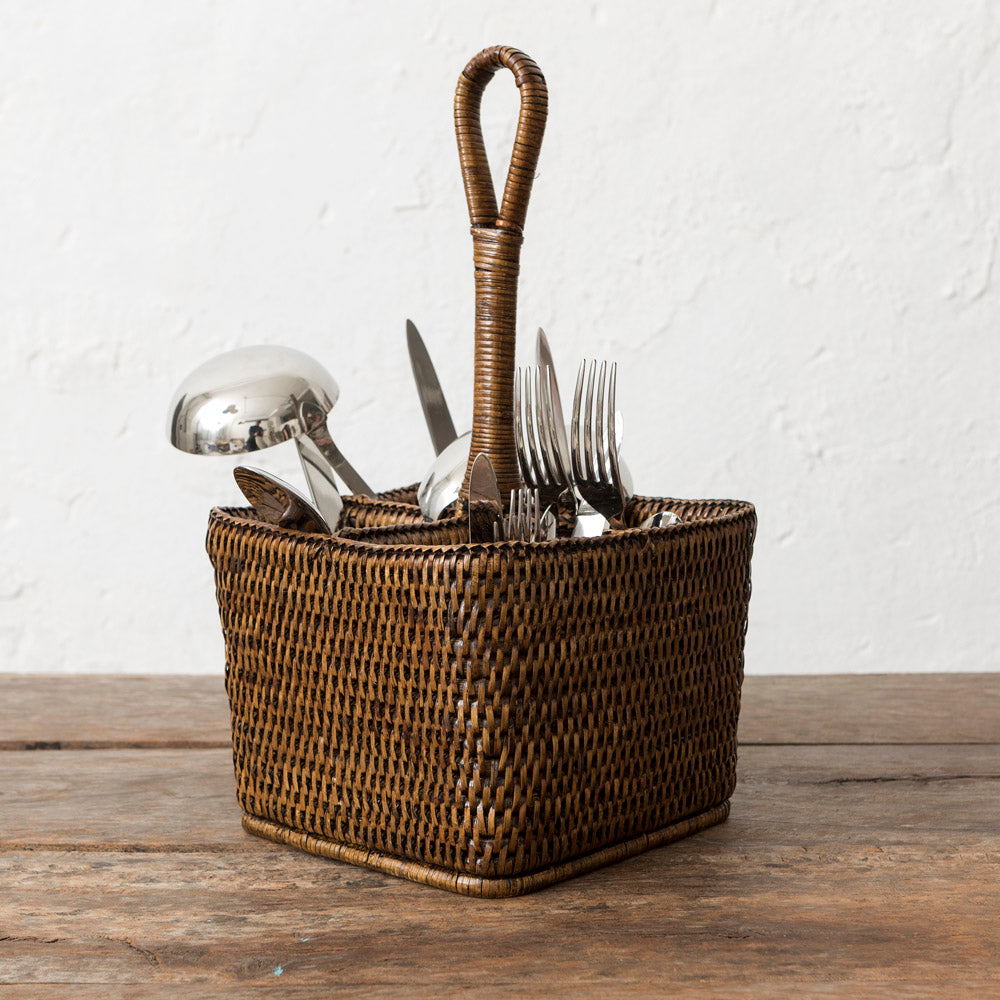 Rattan cutlery holder