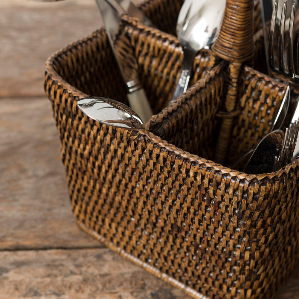 Rattan cutlery holder