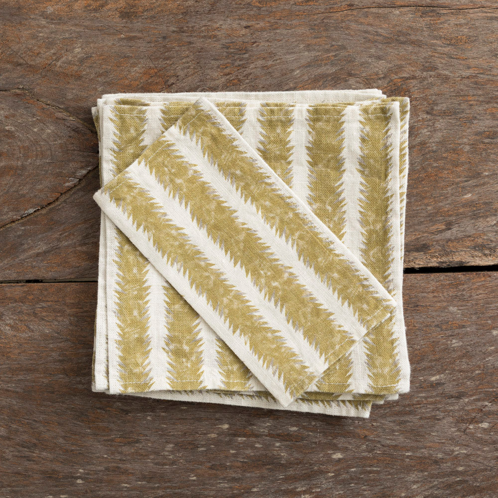 Set of 12 Atria Mini Yellow Linen Cocktail Napkins