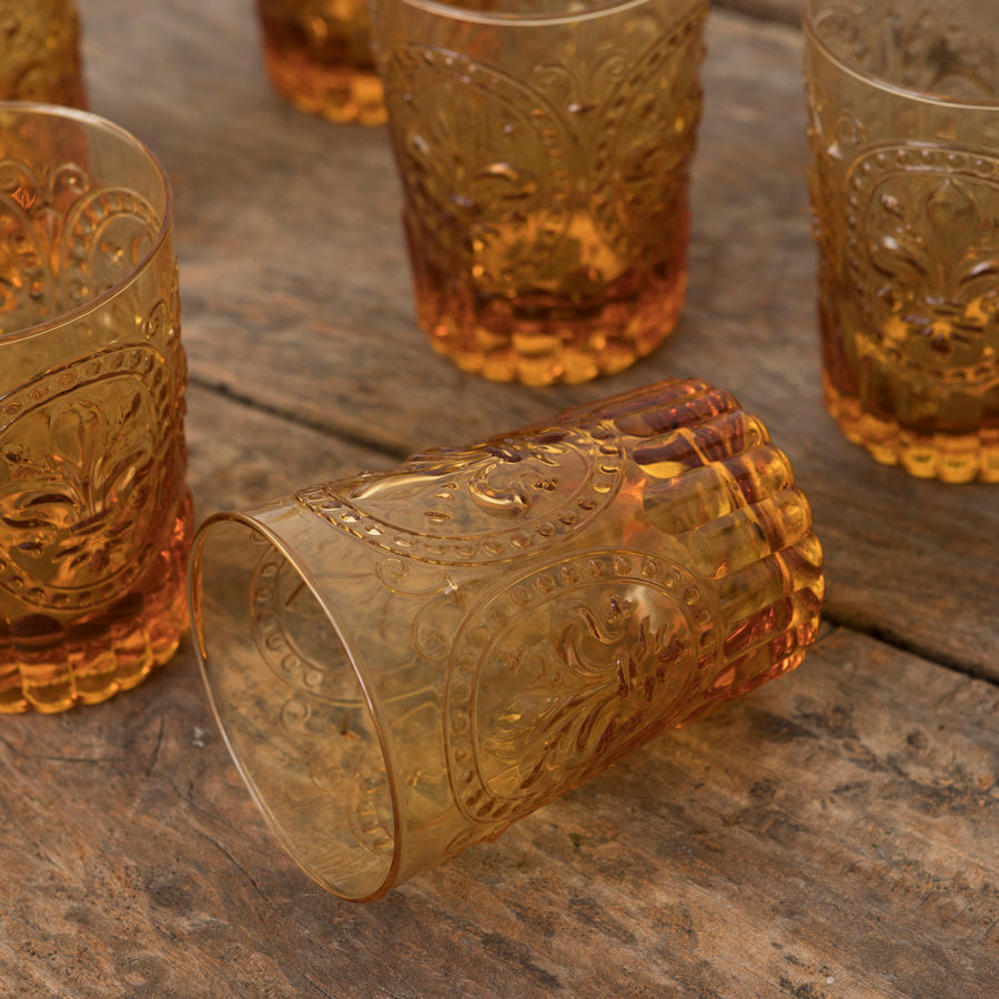 Set of 6 Fleur de Lys Amber Glasses L