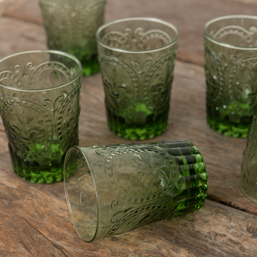 Set of 6 Fleur de Lys Glasses Green L