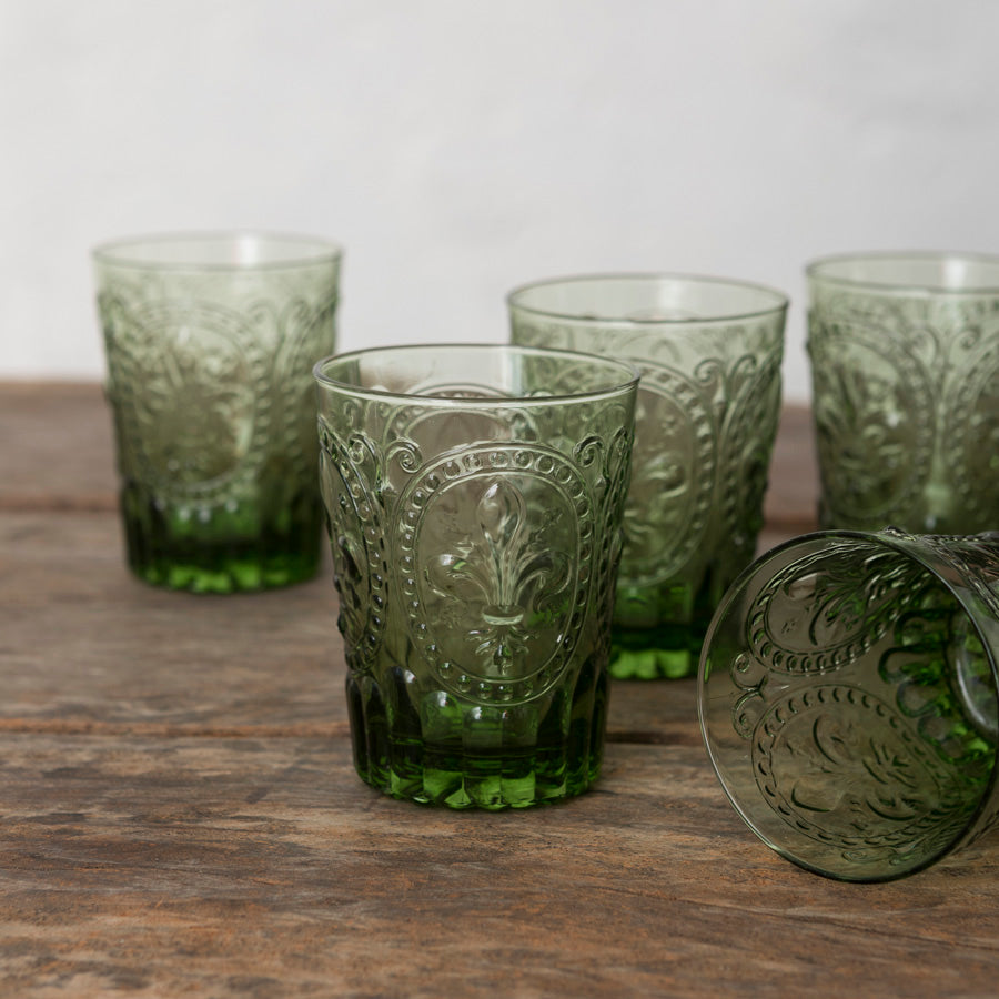 Set of 6 Fleur de Lys Glasses Green L