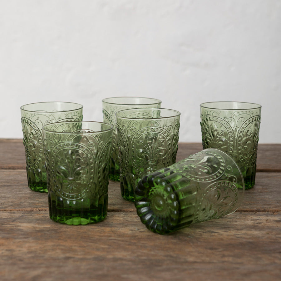 Set of 6 Fleur de Lys Glasses Green L