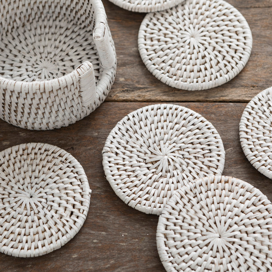 White Rattan Coaster