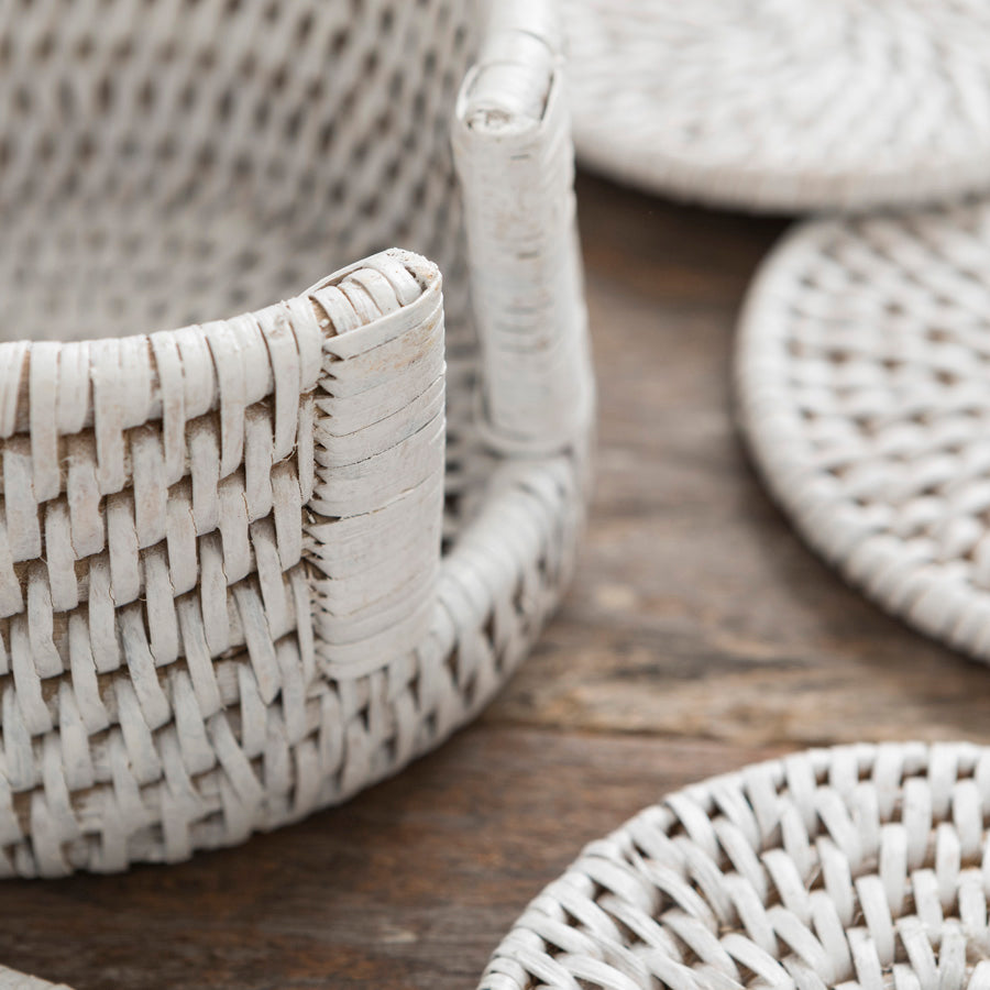 White Rattan Coaster