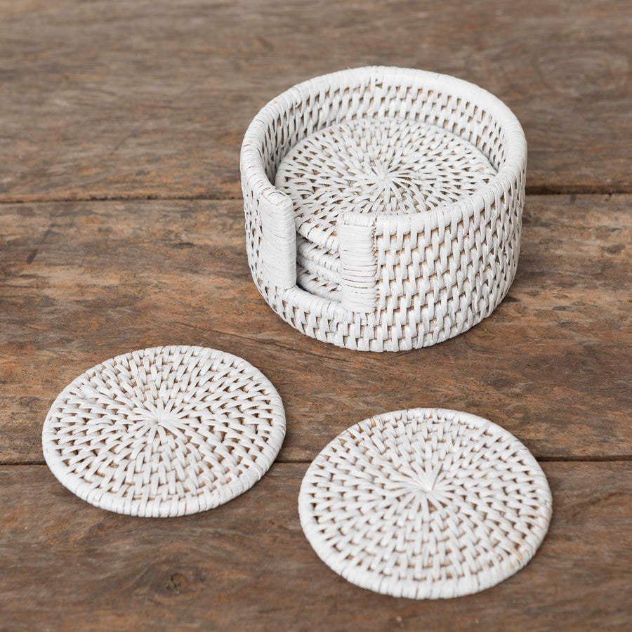 White Rattan Coaster