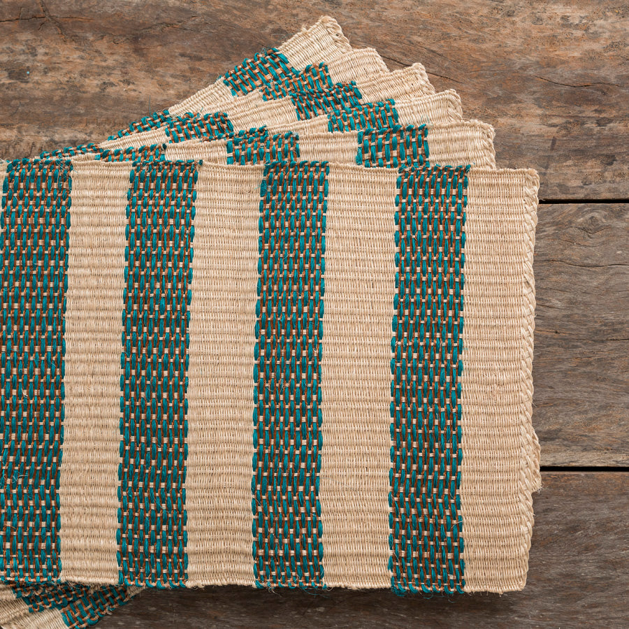 Set of 6 Turquoise and Copper Striped Placemats