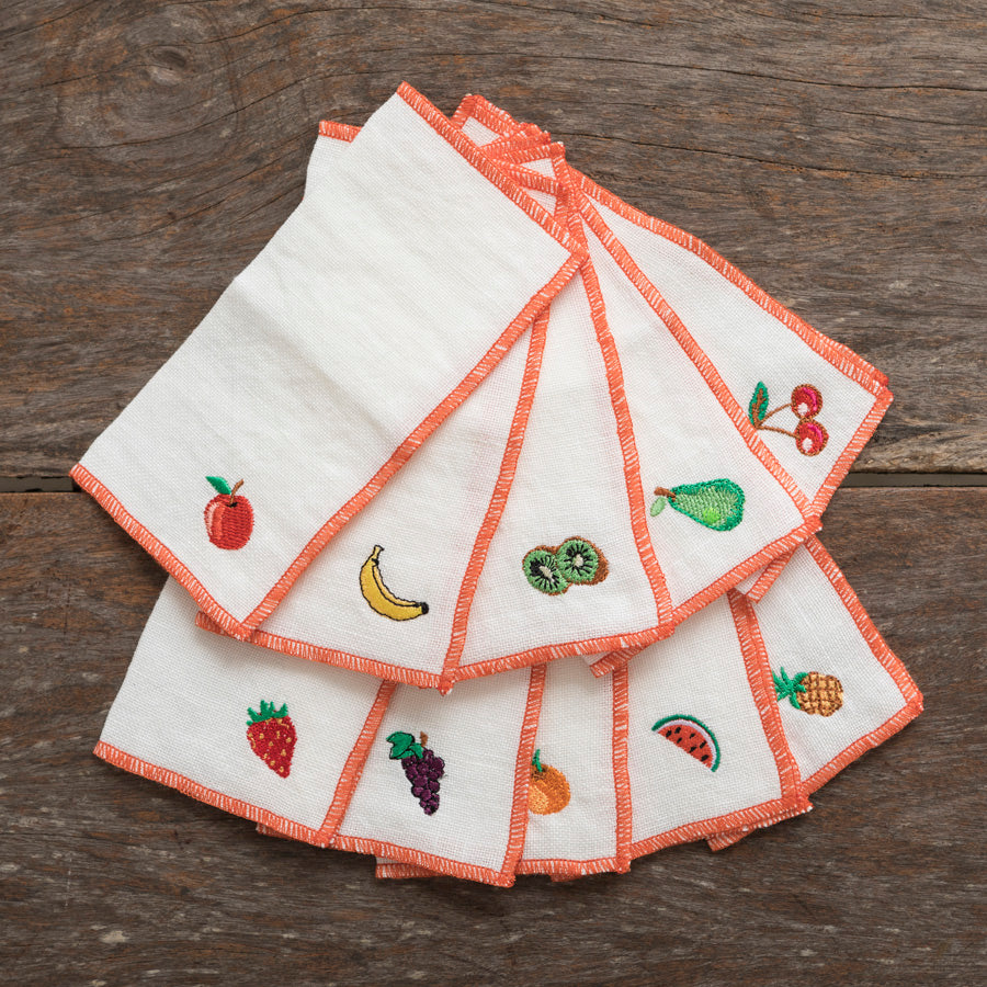 Linen Cocktail Napkins - Fruit x10