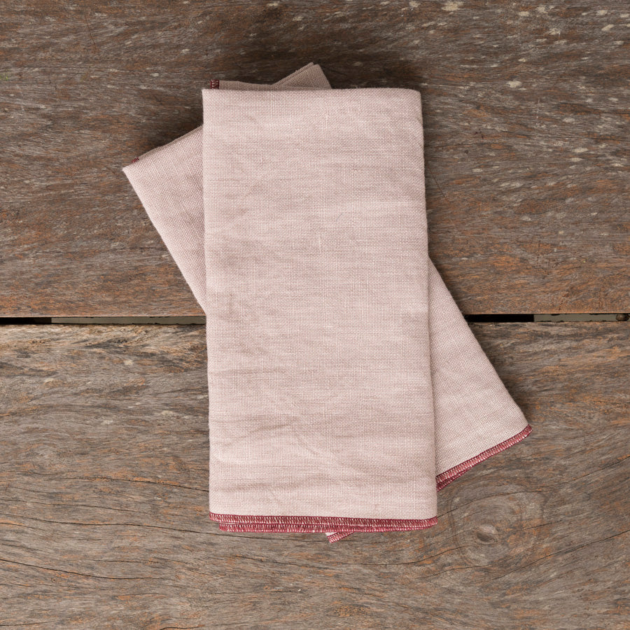 Set of 2 Linen Napkins - Pink / Burgundy