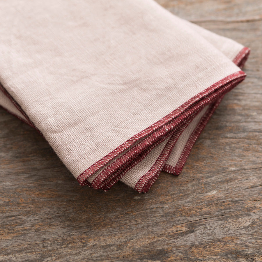 Set of 2 Linen Napkins - Pink / Burgundy