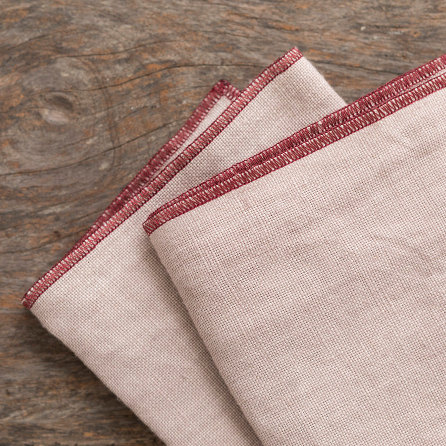 Set of 2 Linen Napkins - Pink / Burgundy