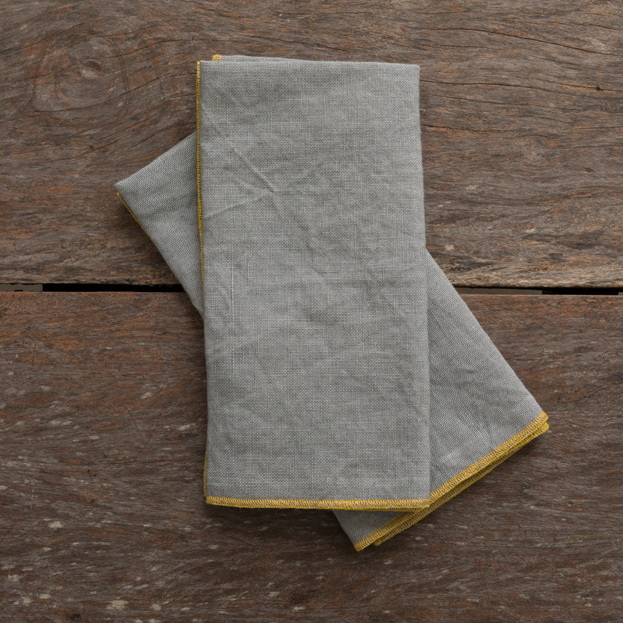 Set of 2 Linen Napkins - Grey/Yellow