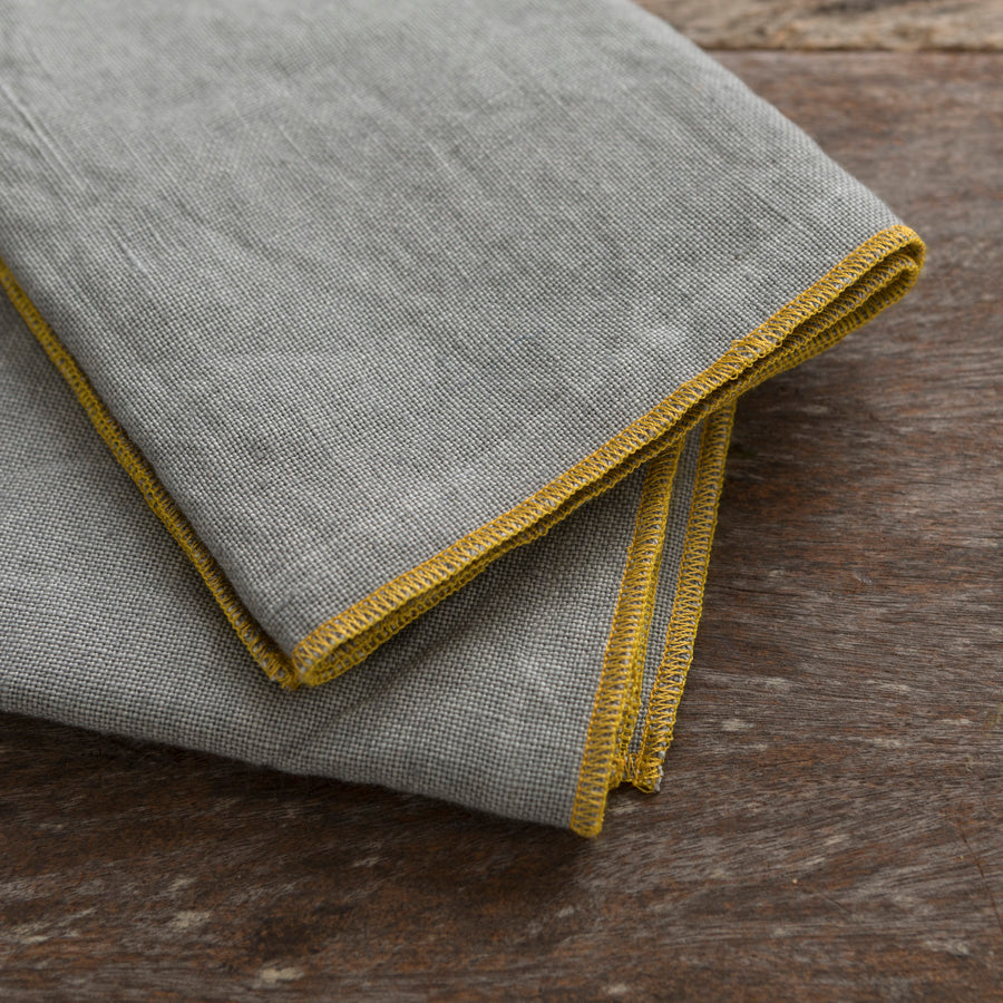 Set of 2 Linen Napkins - Grey/Yellow