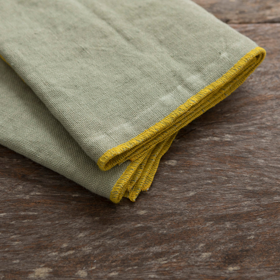 Set of 2 Linen Napkins - Green / Yellow