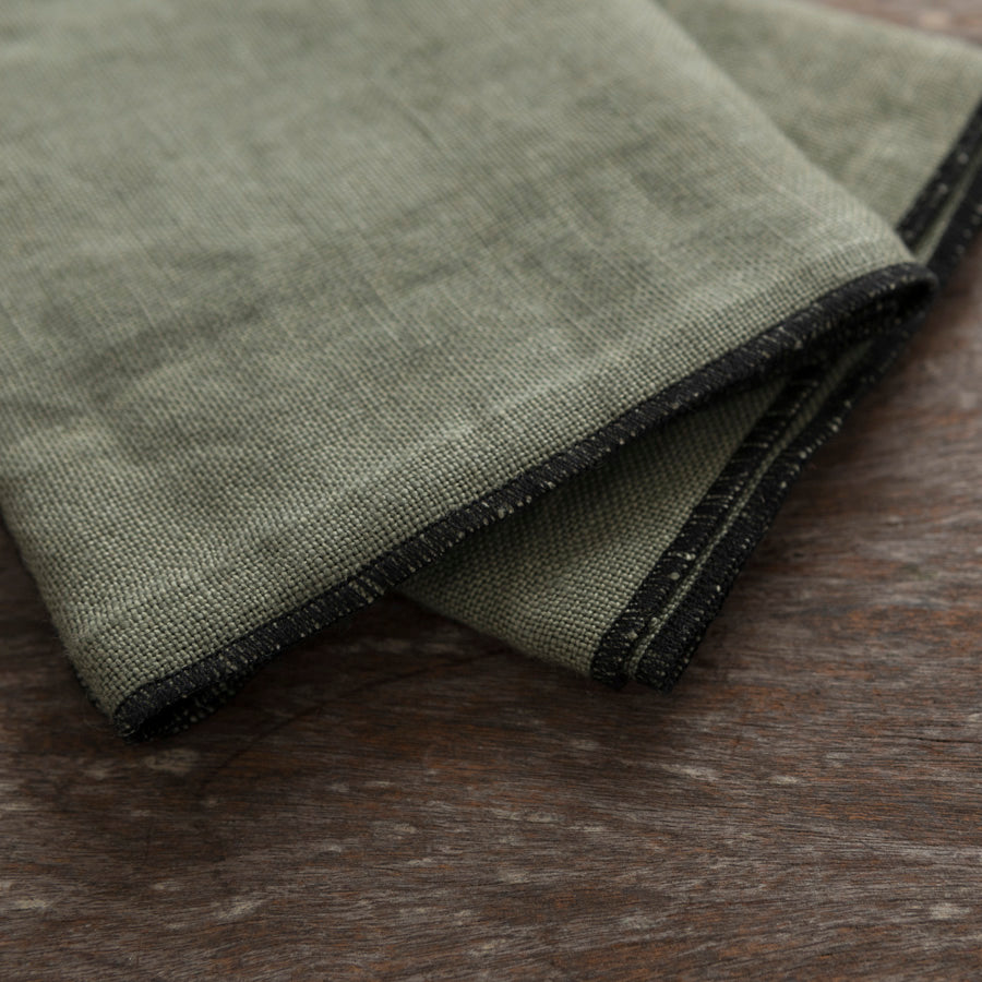 Set of 2 Linen Napkins - Green / Black