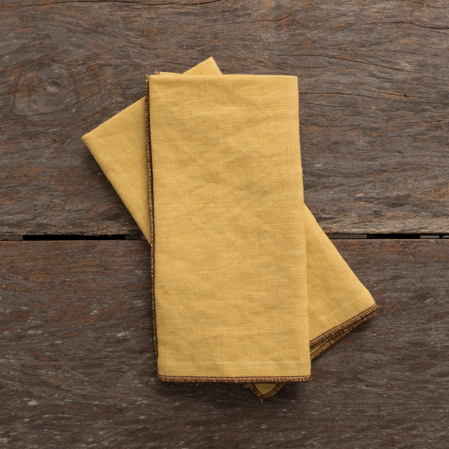 Set of 2 Linen Napkins - Mustard / Brown