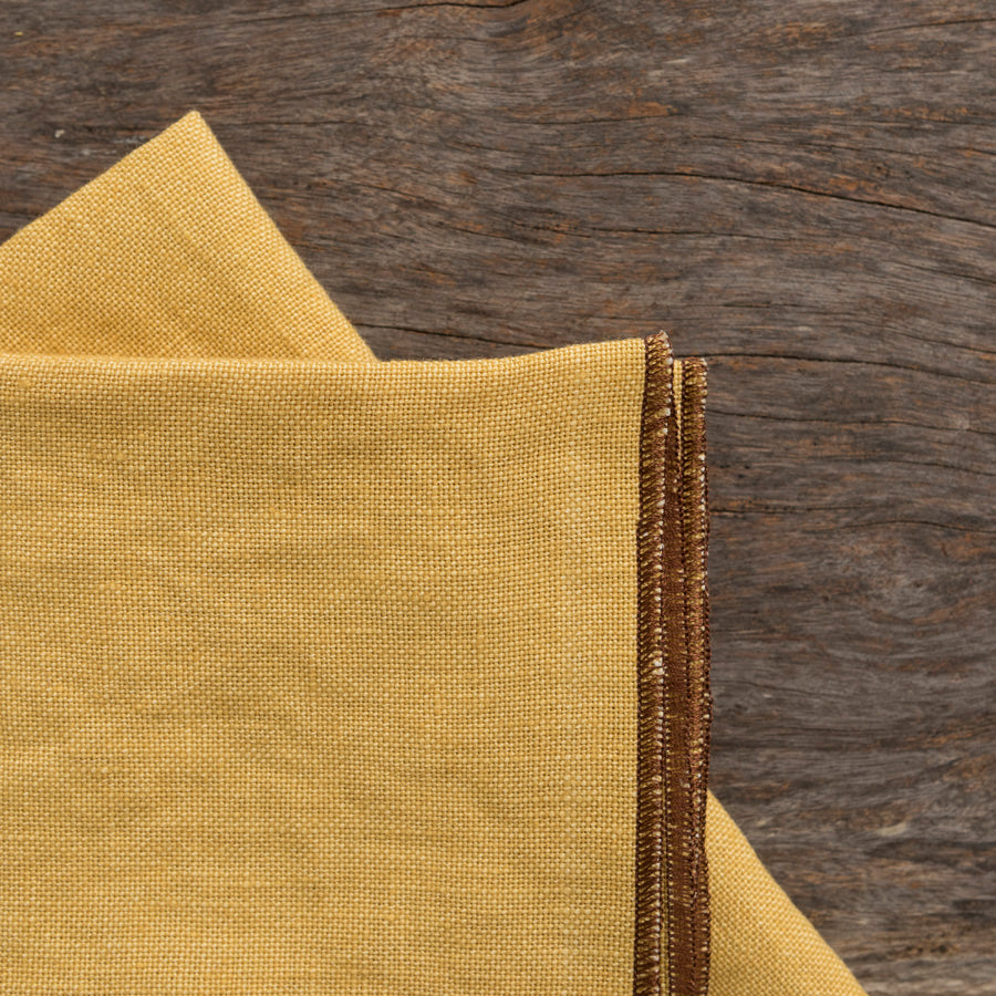 Set of 2 Linen Napkins - Mustard / Brown