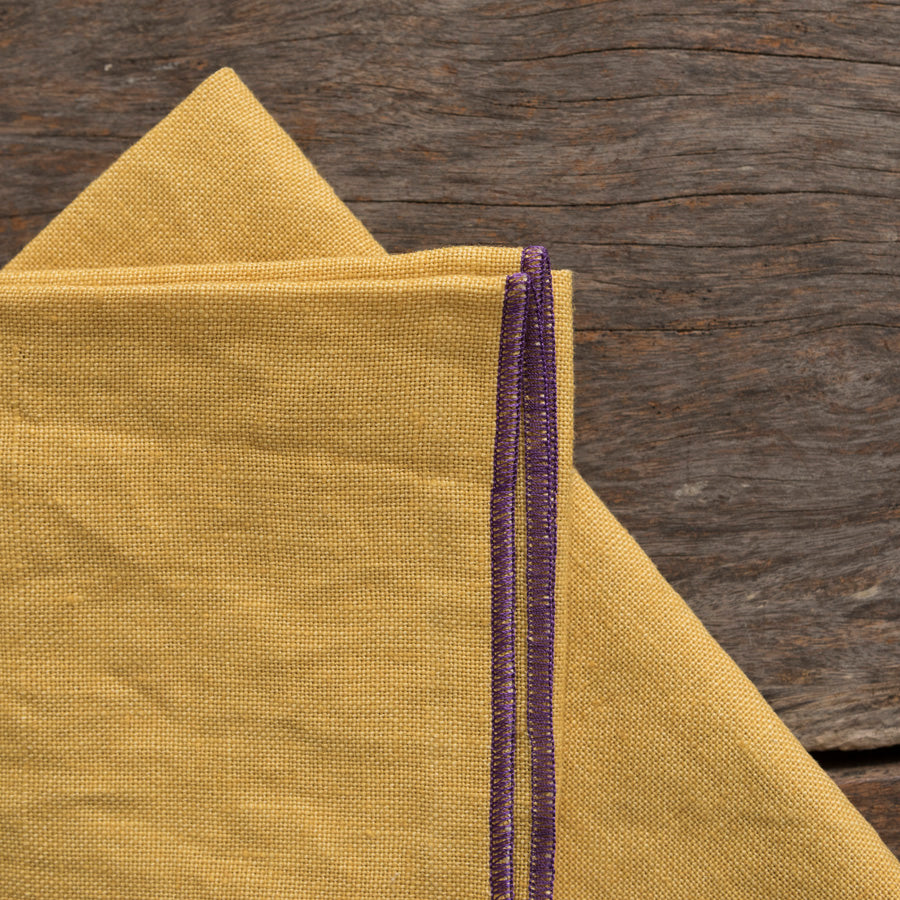 Set of 2 Linen Napkins - Mustard / Purple