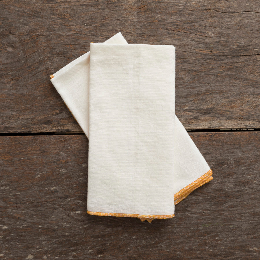 Set of 2 Linen Napkins - White / Mustard