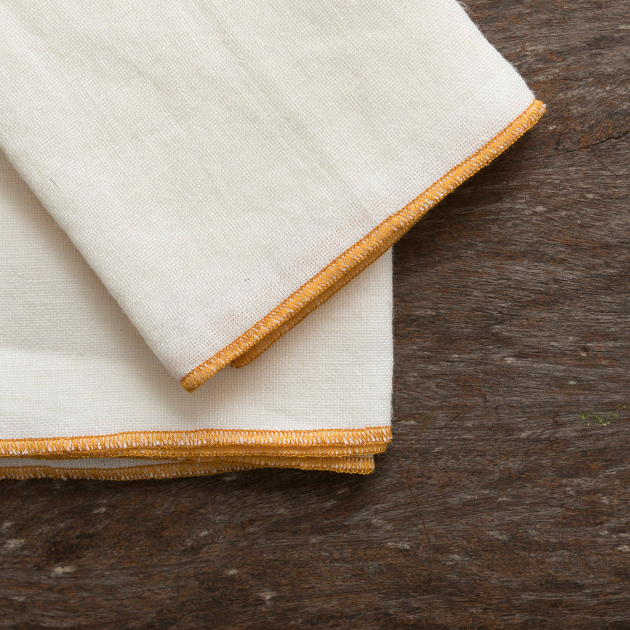 Set of 2 Linen Napkins - White / Mustard