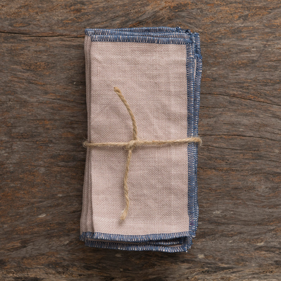 Linen Cocktail Napkins - Pink/Navy