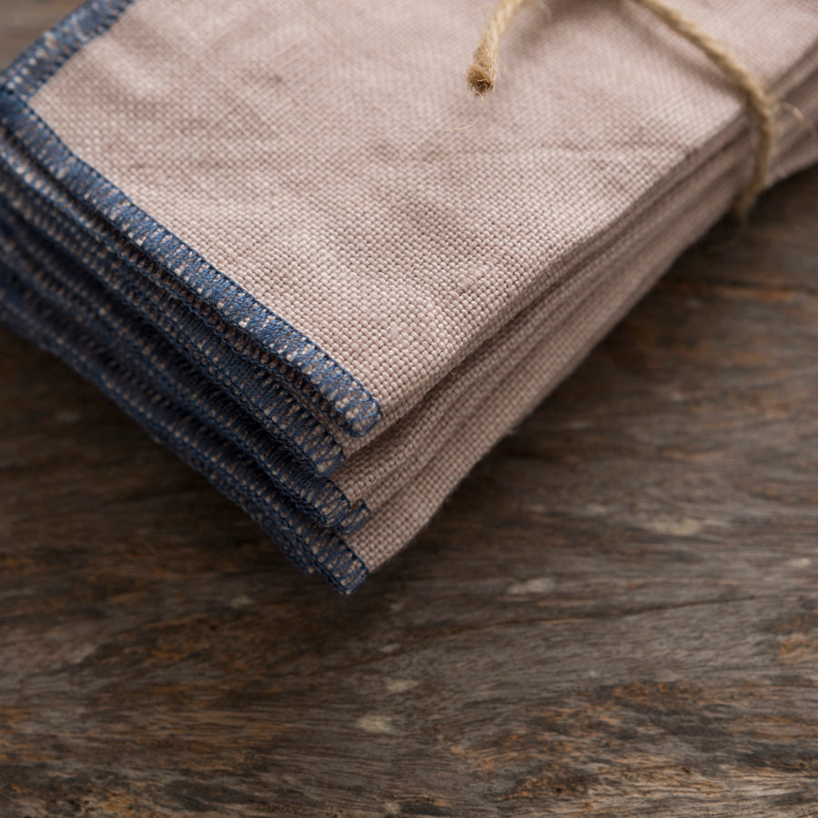 Linen Cocktail Napkins - Pink/Navy