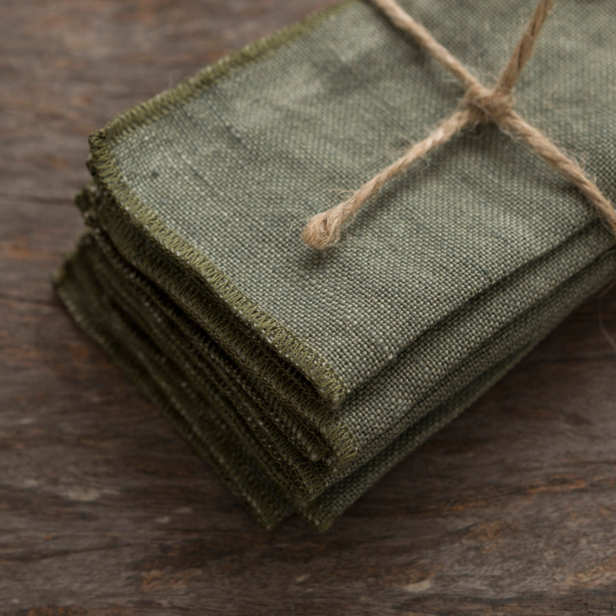 Linen Cocktail Napkins - Green / Green