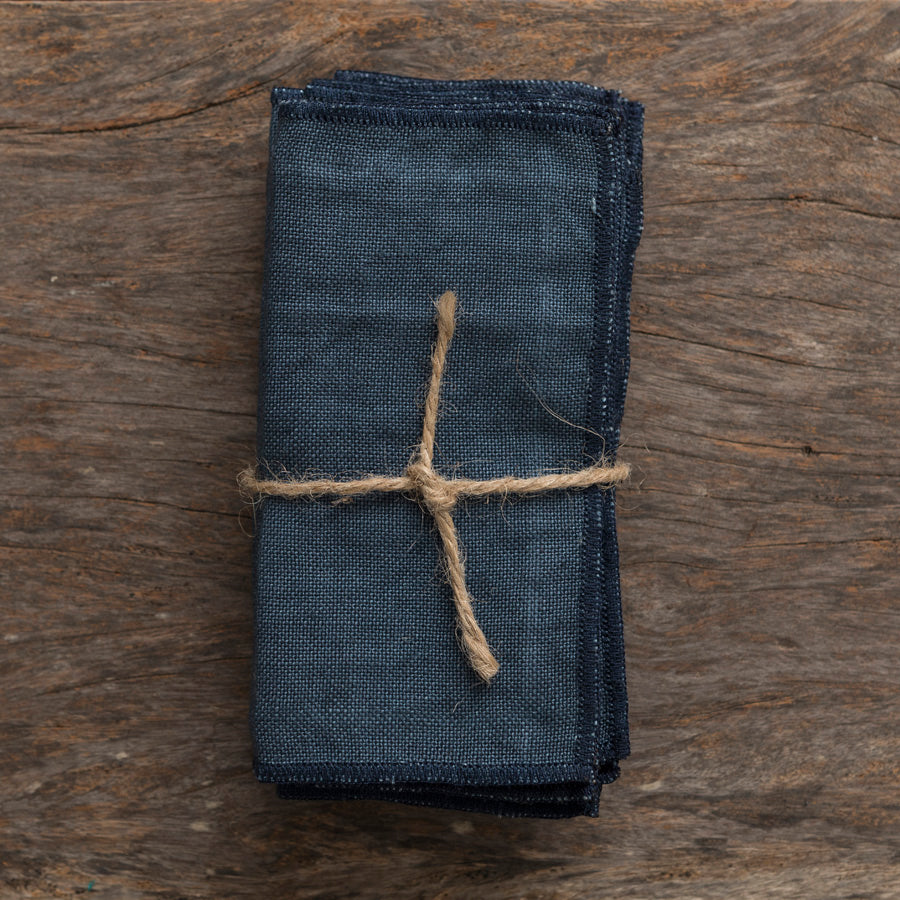 Linen Cocktail Napkins - Navy Blue