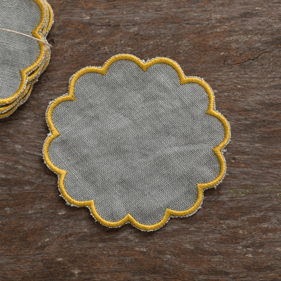 Set of 6 Wavy Bread Baskets - Grey/Yellow