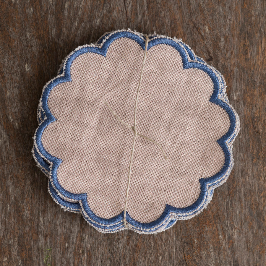 Set of 6 Wavy Bread Baskets - Pink / Navy Blue