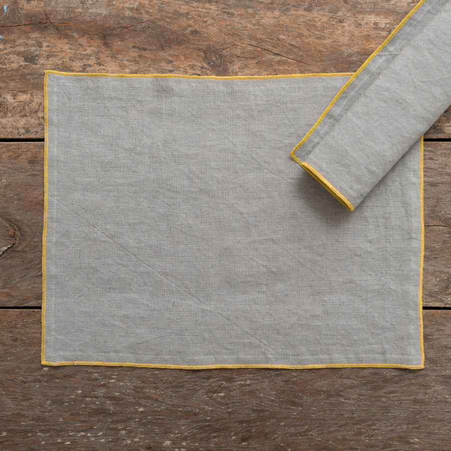 Set of 2 Linen Placemats - Grey/Yellow